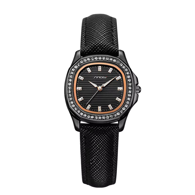 SINOBI Luxury Women Quality Wristwatches Stainless Steel Waterproof Rhinstone Crafted Women's Quartz Watch