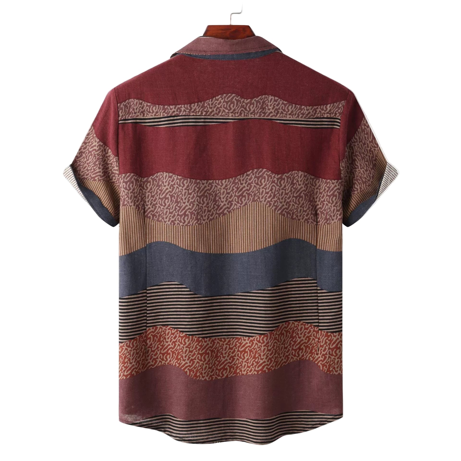 Men's Fashionable Casual Shirt Solid Color Vintage Print Casual Shirt Loose Fit Short Sleeve Men's Casual Shirt