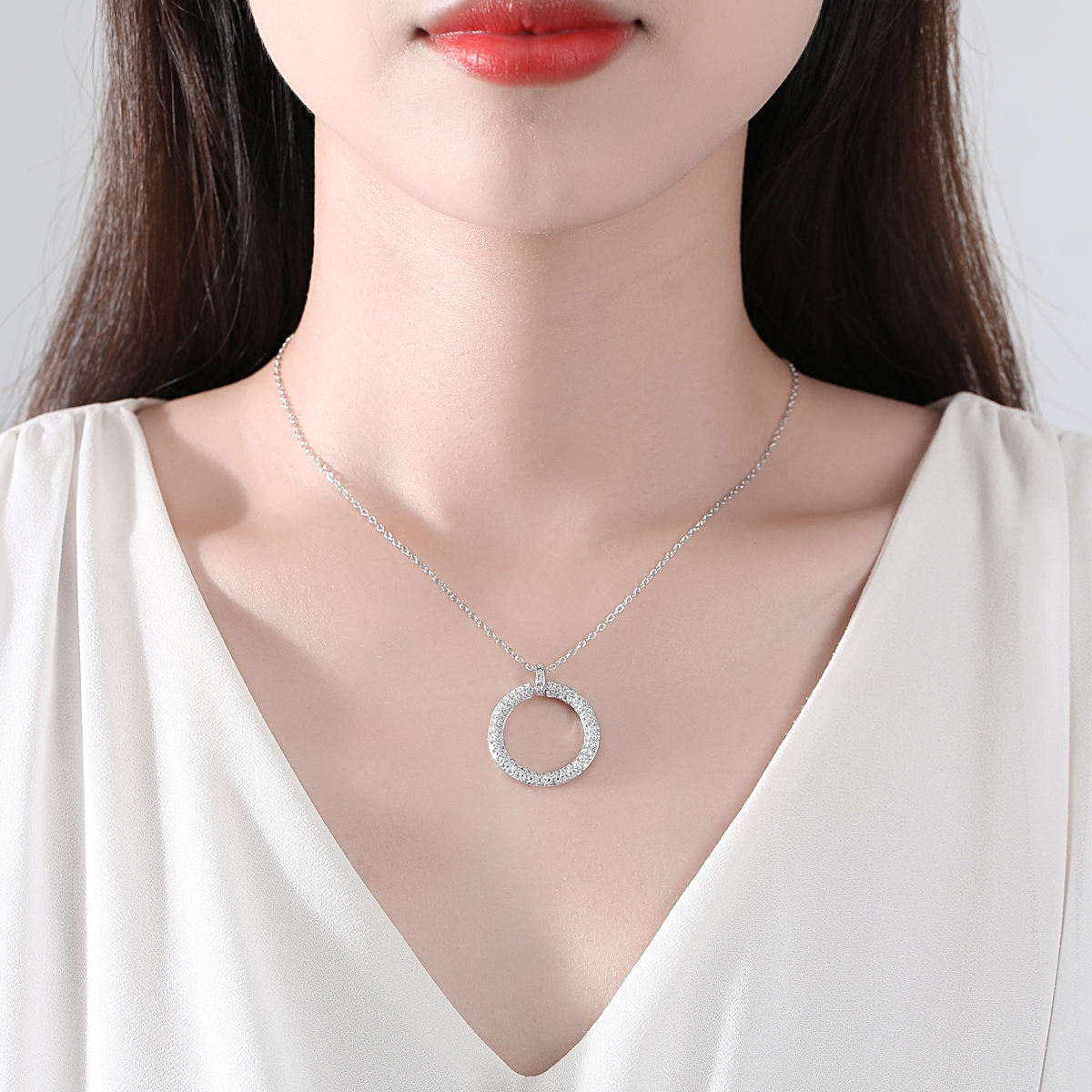 Women Luxury Earrings Round Pendant Necklace Pure Clear Cubic Zirconia Micro Paved Bridal Fashion Women Necklace