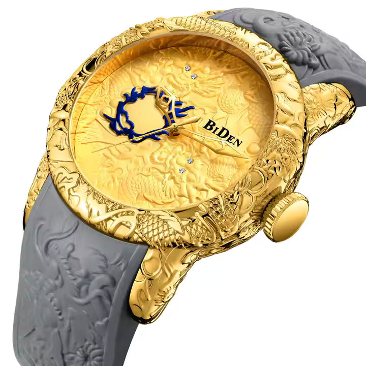 Biden Women's Luxury Design Quartz Watches Fashion 3D Engraved Dragon Relogio Masculino Luxury Women's Quartz Watch