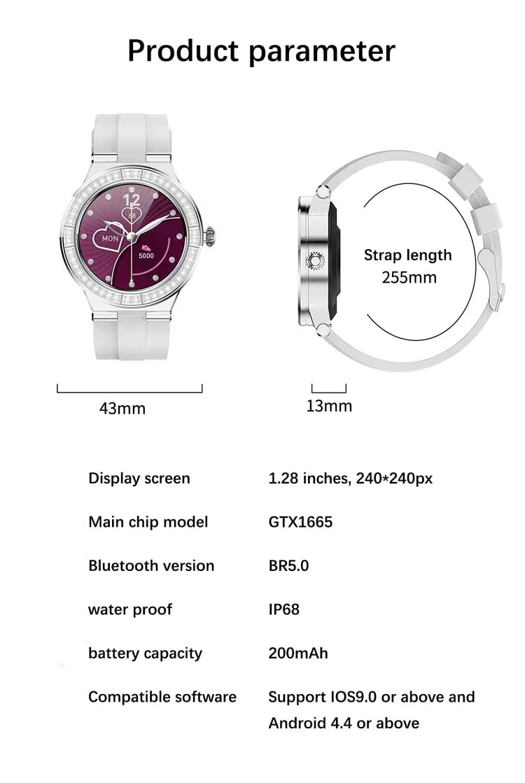 Women's Bluetooth Call Smart Watch Health Monitoring Heart Rate Smart Reminds women smart watch