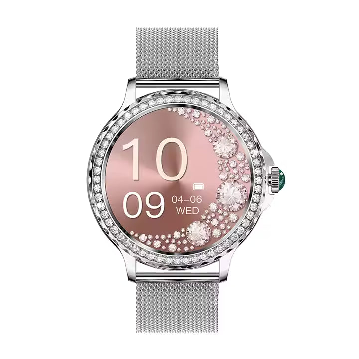 Orologio intelligente multifunzione da donna con monitoraggio della salute, promemoria intelligente, monitoraggio del fitness e chiamata Bluetooth Rhinstone
