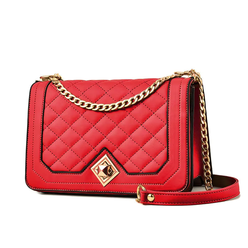 Women's Bag Pu Soft Leather Small Square Bag Retro Shoulder Bag Rhombus With Chain minimalist one shoulder bag
