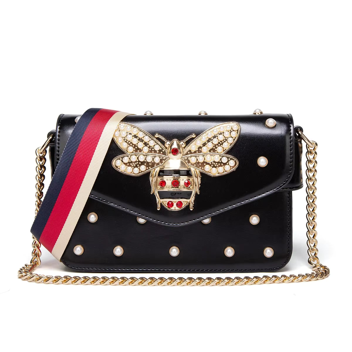 Women's Pearl Shoulder Crossbody Small Handbag Large Capacity PU Leather Shoulder Bag Women Square Clutch Handbag