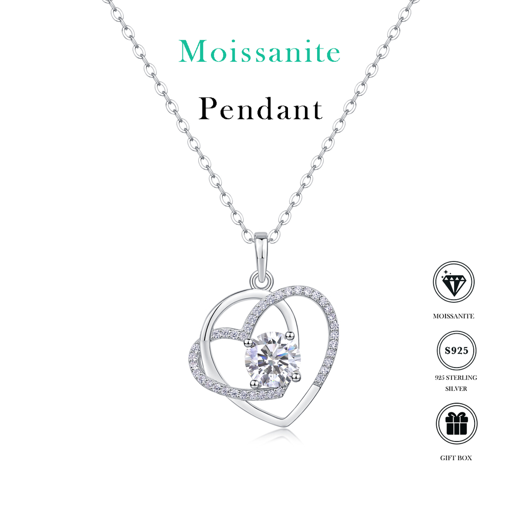 Women Luxury Necklace 925 Sterling Silver Heart Interlocking Moissanite Diamond Fashionable Women's Pendant Necklace