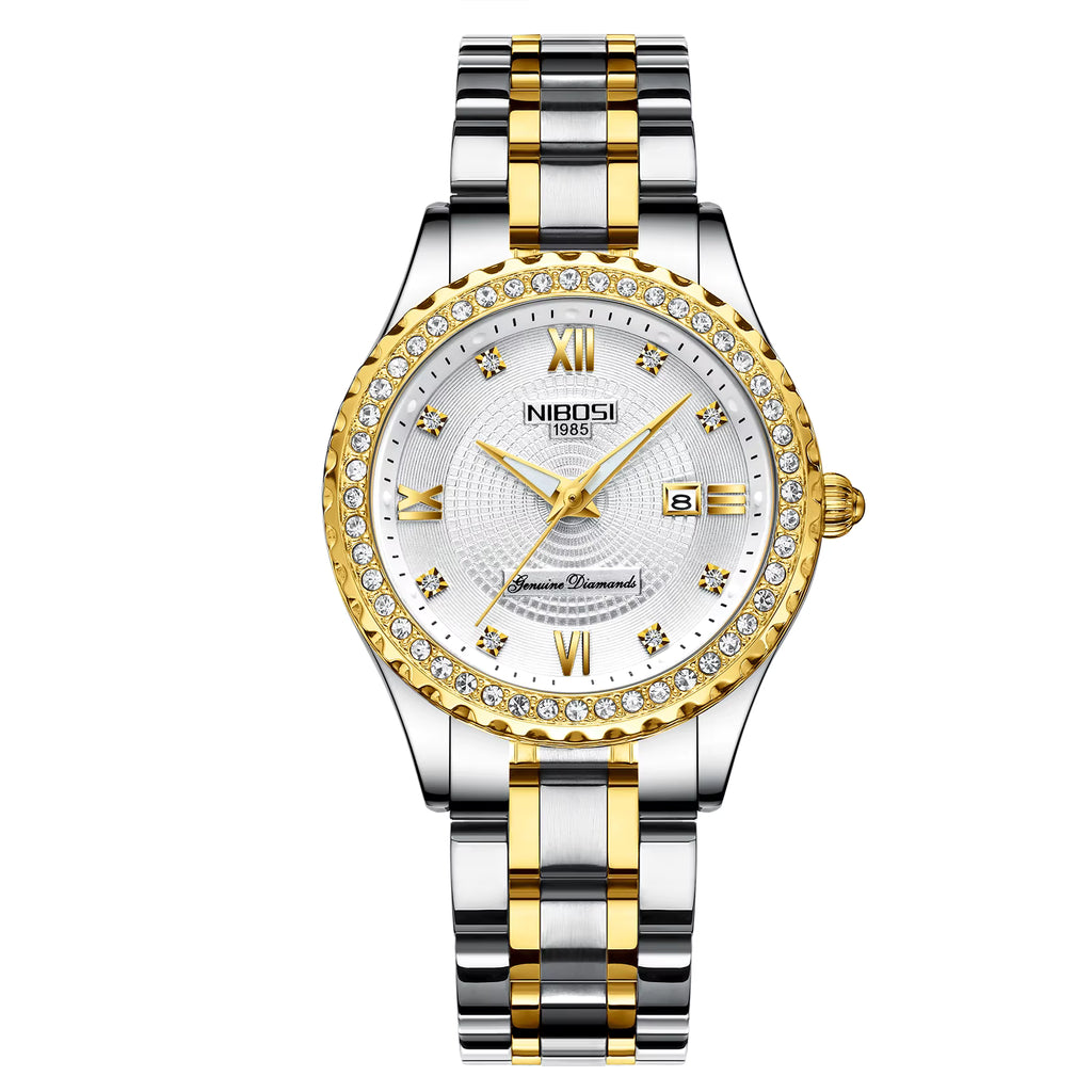 NIBOSI Women's Fashionable Quartz Watches Rhinstone Crafted Women Quartz Watches Stainless Steel Waterproof Quartz Watch