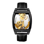 Orologio meccanico automatico da uomo SHENHUA a forma di barile, a doppia faccia, con cinturino in pelle originale.