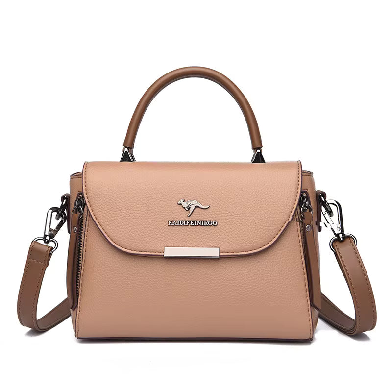 Women's Luxury Handbah Original Leather Multi Zipper Pocket Shoulder Bag Large Capacity Stylish Women's Crossbody Bag