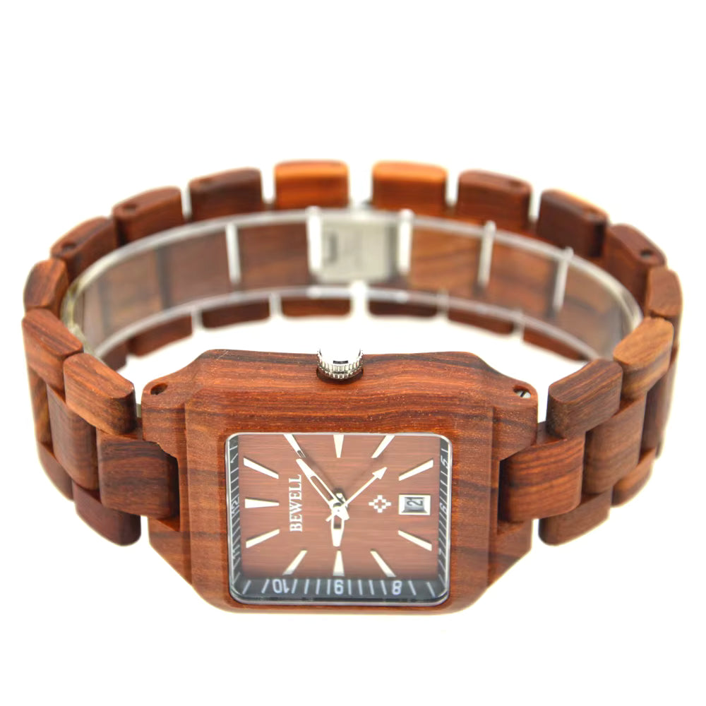 Houten dames luxe automatisch quartz uurwerk met kalender Japans uurwerk houten quartz horloge voor dames