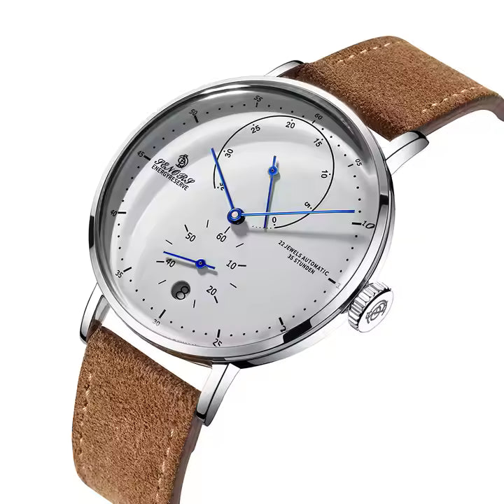SENORS SN082 Orologio meccanico da uomo con cinturino in acciaio inossidabile, completamente automatico, scheletro, impermeabile