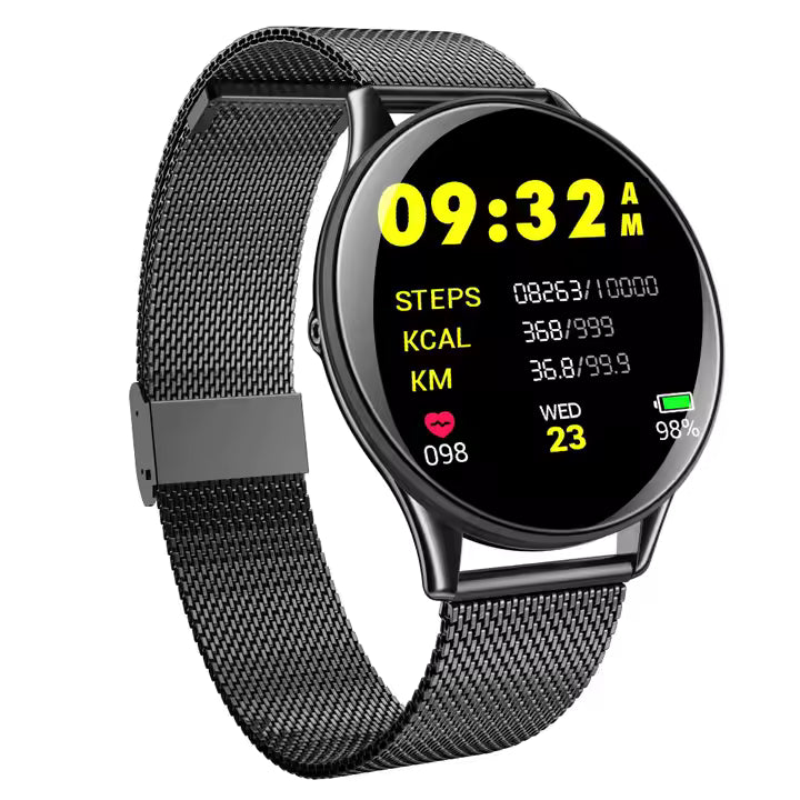 Modieuze mesh-riem smartwatch met gezondheidsmonitoring, Bluetooth-oproep, slimme herinnering, multifunctionele sportmodus, HD-scherm smartwatch