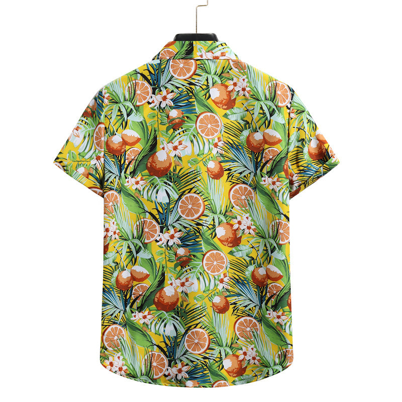 Camicia da uomo alla moda casual con risvolto, manica corta, stile cardigan, tessuto di cotone, vestibilità ampia e slim, camicia hawaiana da uomo