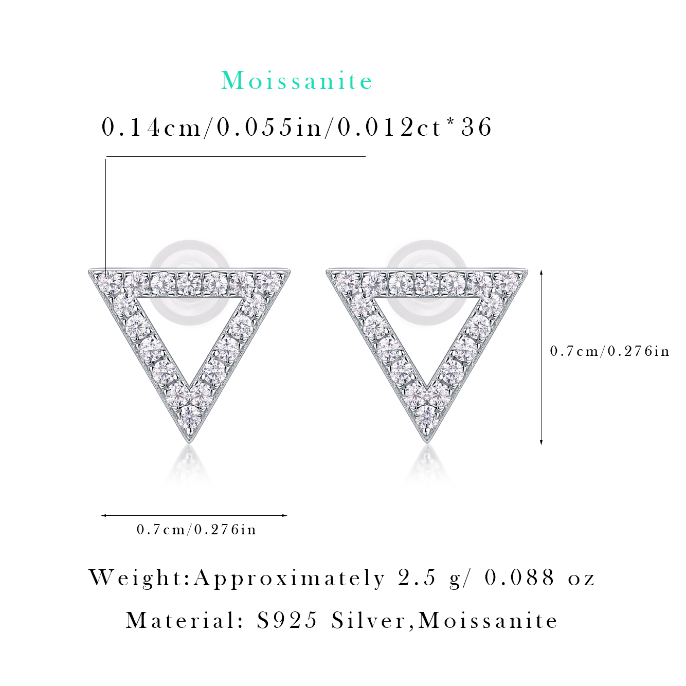 Unieke diamanten set met moissaniet zilveren oorbellen, luxe modieuze diamanten oorbellen, oorbellen met studs 