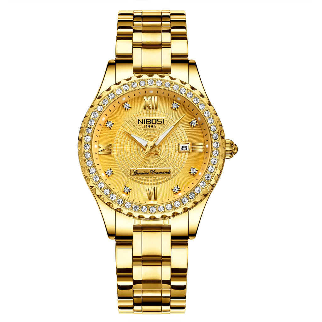 NIBOSI Women's Fashionable Quartz Watches Rhinstone Crafted Women Quartz Watches Stainless Steel Waterproof Quartz Watch