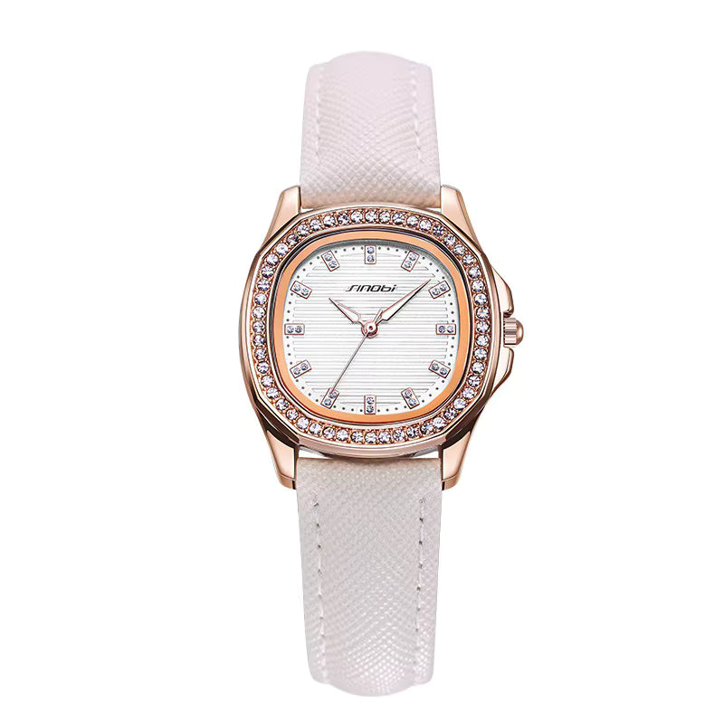 SINOBI Luxury Women Quality Wristwatches Stainless Steel Waterproof Rhinstone Crafted Women's Quartz Watch