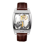 Orologio meccanico automatico da uomo SHENHUA a forma di barile, a doppia faccia, con cinturino in pelle originale.