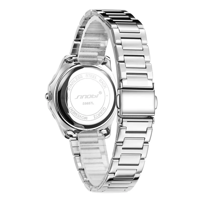 SINOBI Luxury Women Quality Wristwatches Stainless Steel Waterproof Rhinstone Crafted Women's Quartz Watch