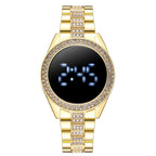 Women's LED Digital Watches Luxury Stainless Steel Rhinstone Diamond Waterproof Women LED Digital Quartz Watch - Acquisti Online
