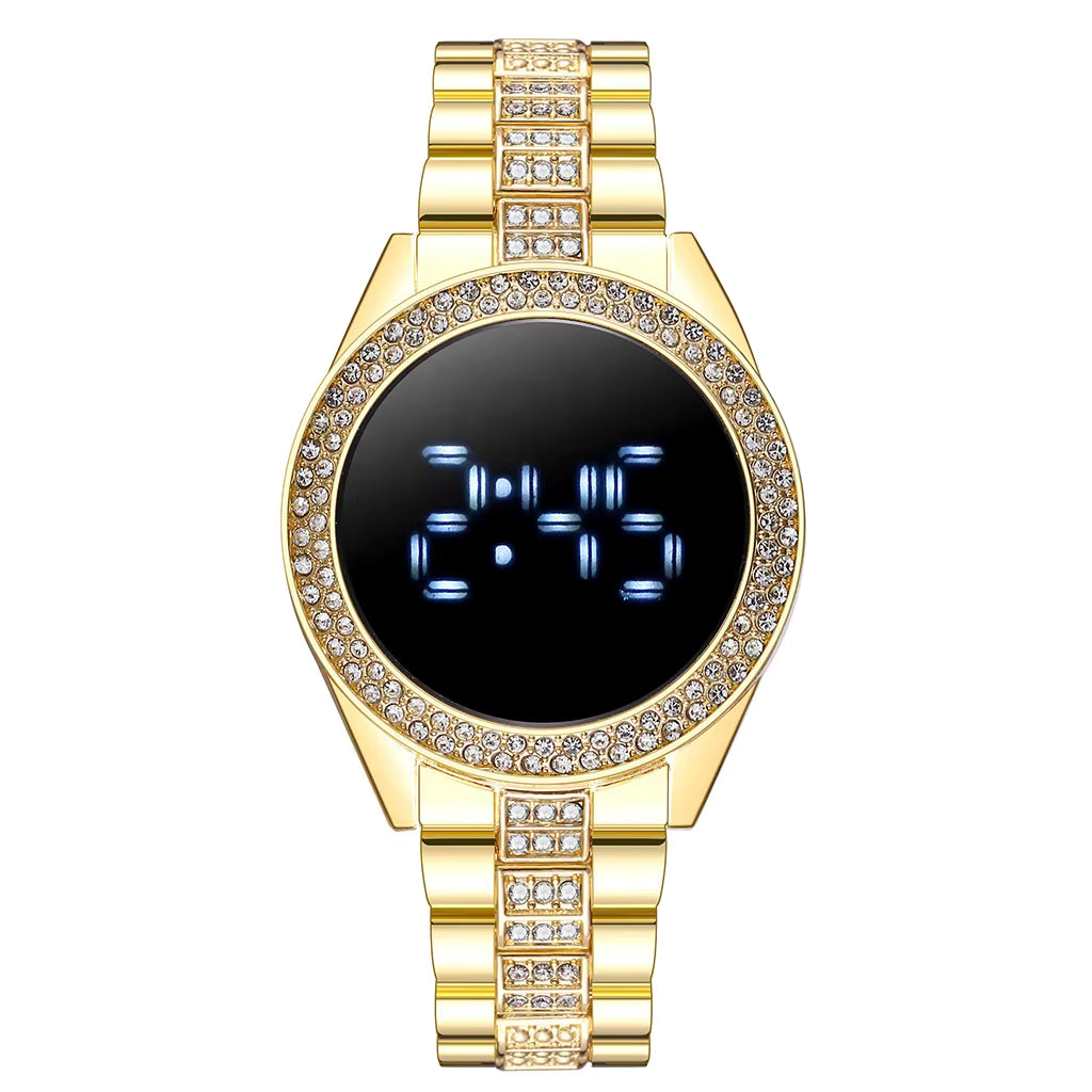 Women's LED Digital Watches Luxury Stainless Steel Rhinstone Diamond Waterproof Women LED Digital Quartz Watch - Acquisti Online