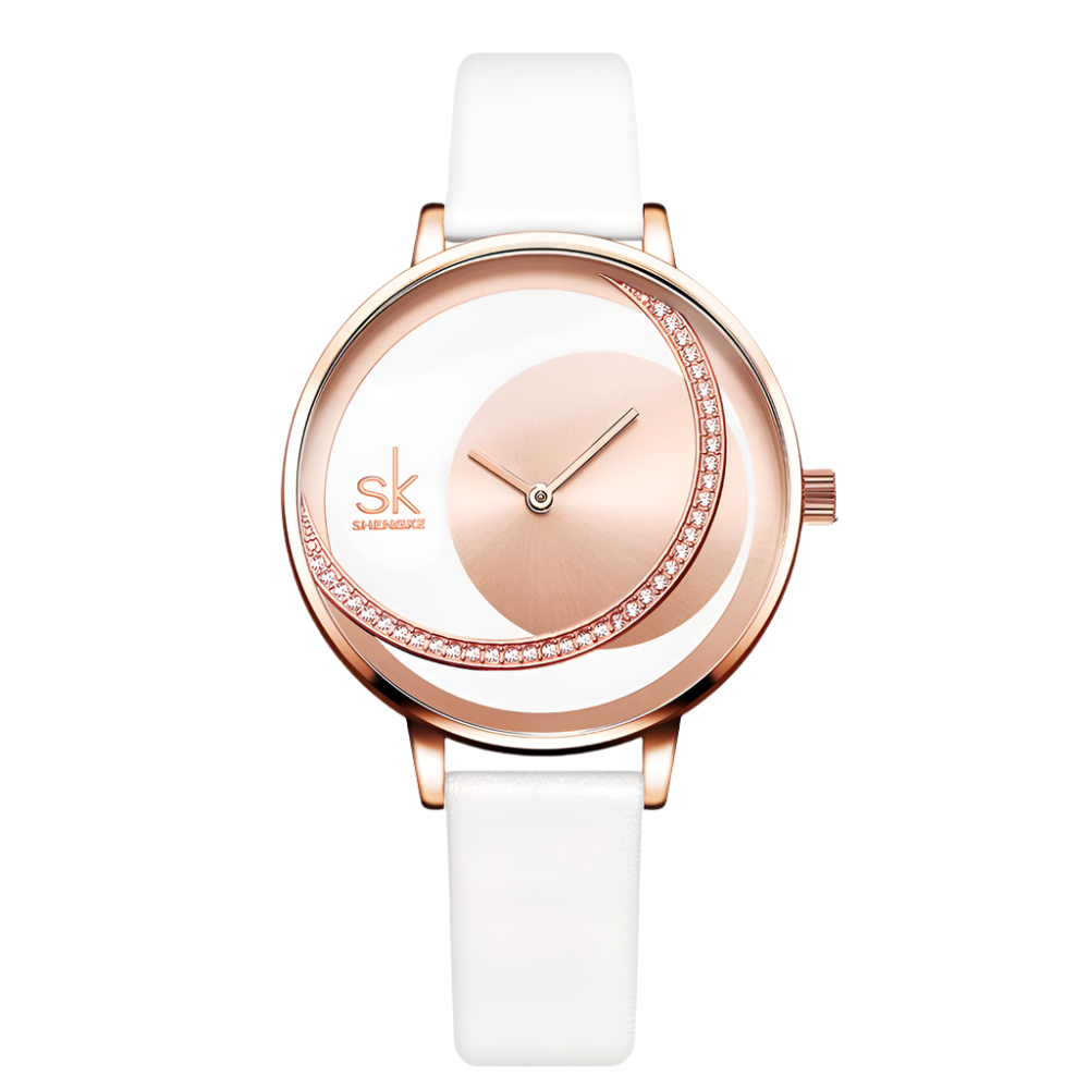 Shengke Luxe Merk Dames Quartz Horloge Kristal Dameshorloges Mesh Riem Quartz Polshorloges Strass Dameshorloge