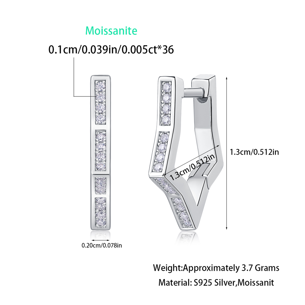 Women Luxury Earrings 925 Sterling Silver Moissanite Diamond Earrings Geometric Star Hip Hoop Stud Women's Earrings