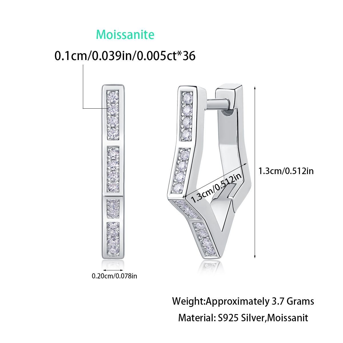 Luxe oorbellen voor dames, gemaakt van 925 sterling zilver met moissanite en diamanten, geometrische stervormige oorringen, heupoorbellen.