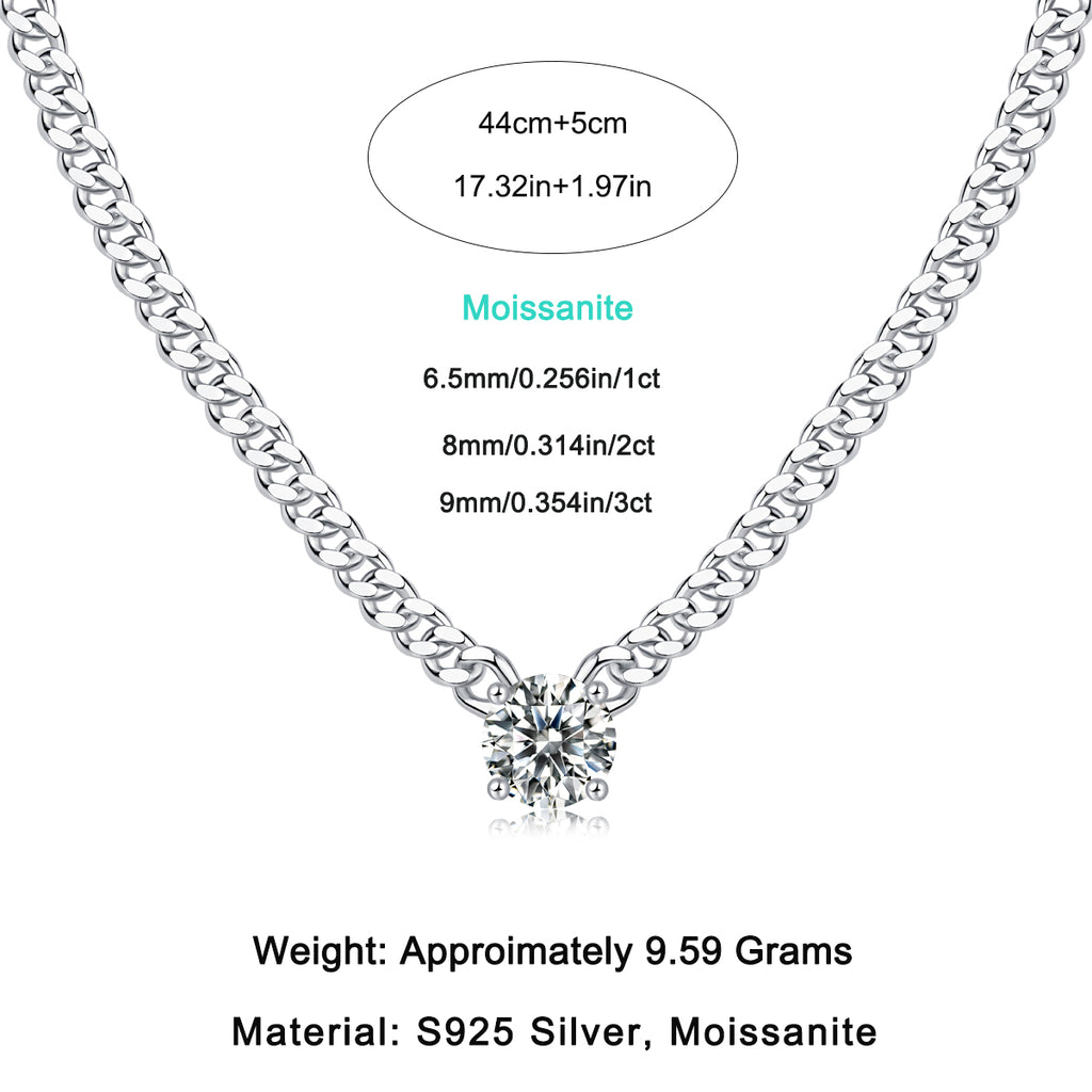 Women Luxury Pendant Necklace Moissanite Diamond S925 Sterling Silver Round Pendant Necklace Cuba Chain for Women