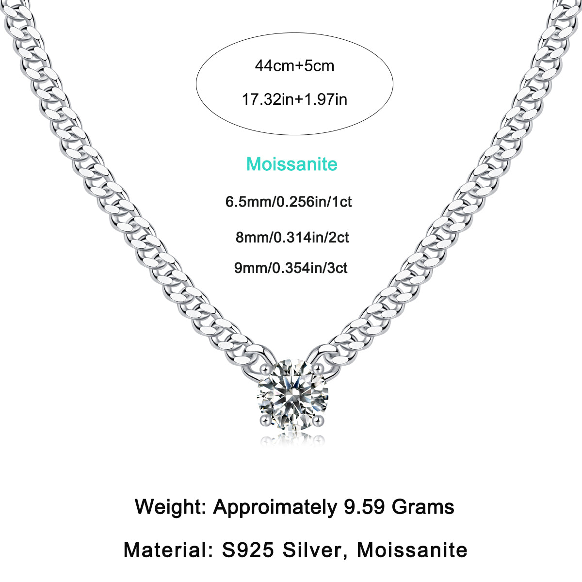 Luxe hangerketting voor dames met moissaniet en diamant, S925 sterlingzilver, ronde hangerketting met Cubaanse ketting voor dames