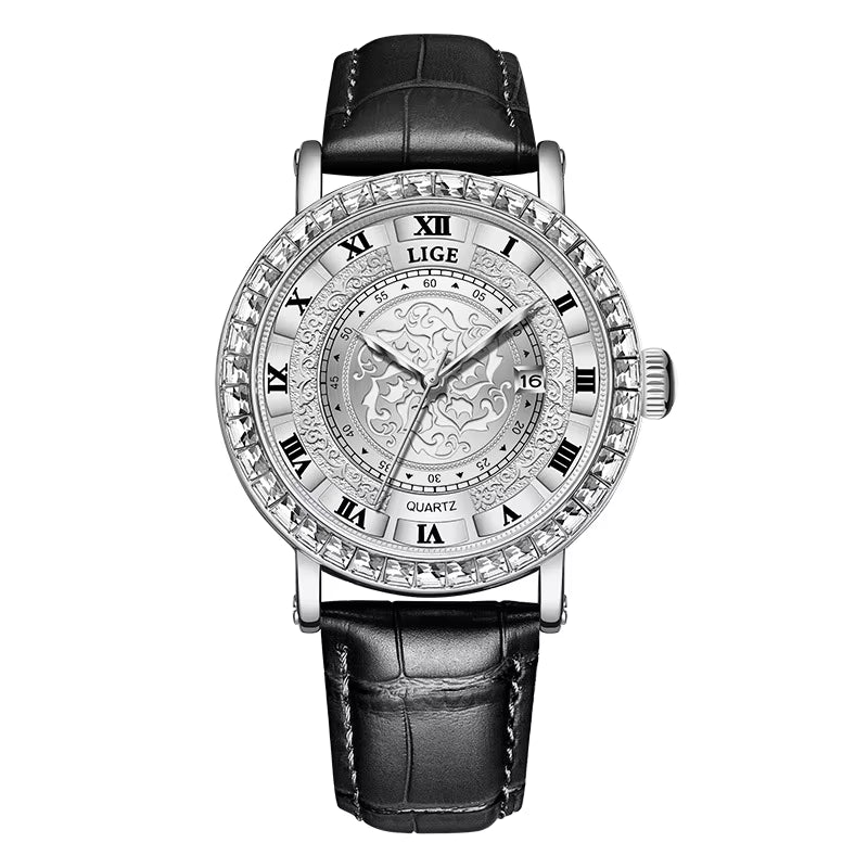 LIGE Original Women's Watch Top Luxury Fashion Watches Ladies Waterproof Leather Bracelet Quartz Woman Wristwatch - Acquisti Online