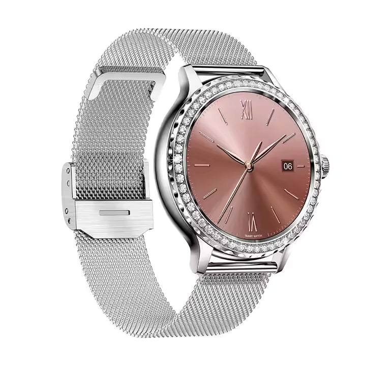 Orologio intelligente multifunzione da donna con monitoraggio della salute, promemoria intelligente, monitoraggio del fitness e chiamata Bluetooth Rhinstone