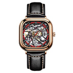 Orologio meccanico automatico scheletrato da uomo Glenaw in acciaio inossidabile con cinturino in pelle, gomma e silicone.