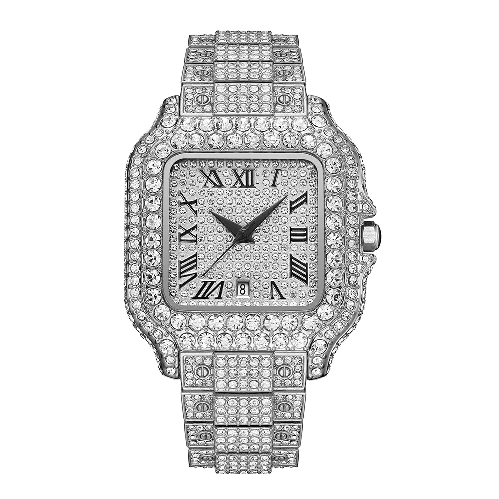 Men Luxury Rhinstone Crafted Quartz Watch Waterproof Classic Square Fashionable Man's  Hip Hop Quartz Wristwatches