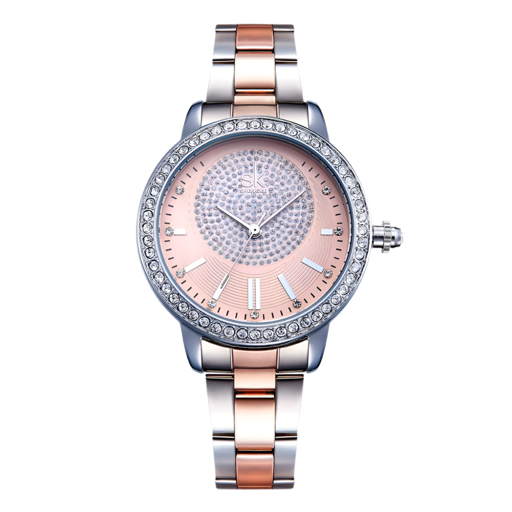 SHENGKE Luxury Bracelet Ladies Quartz Wristwatch Stainless Steel Band Rhinsone Crafted Women's Quartz Watches
