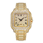 Men Luxury Rhinstone Crafted Quartz Watch Waterproof Classic Square Fashionable Man's  Hip Hop Quartz Wristwatches