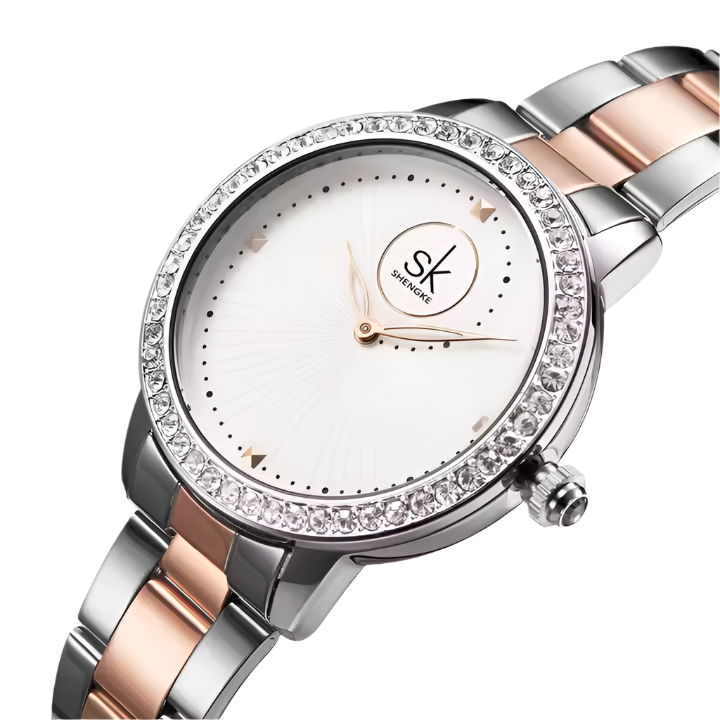 SHENGKE SK Women Luxury Watch Stainless Steel Band Fashionable Watches Woman Wrist Japan Movement Quartz Watch