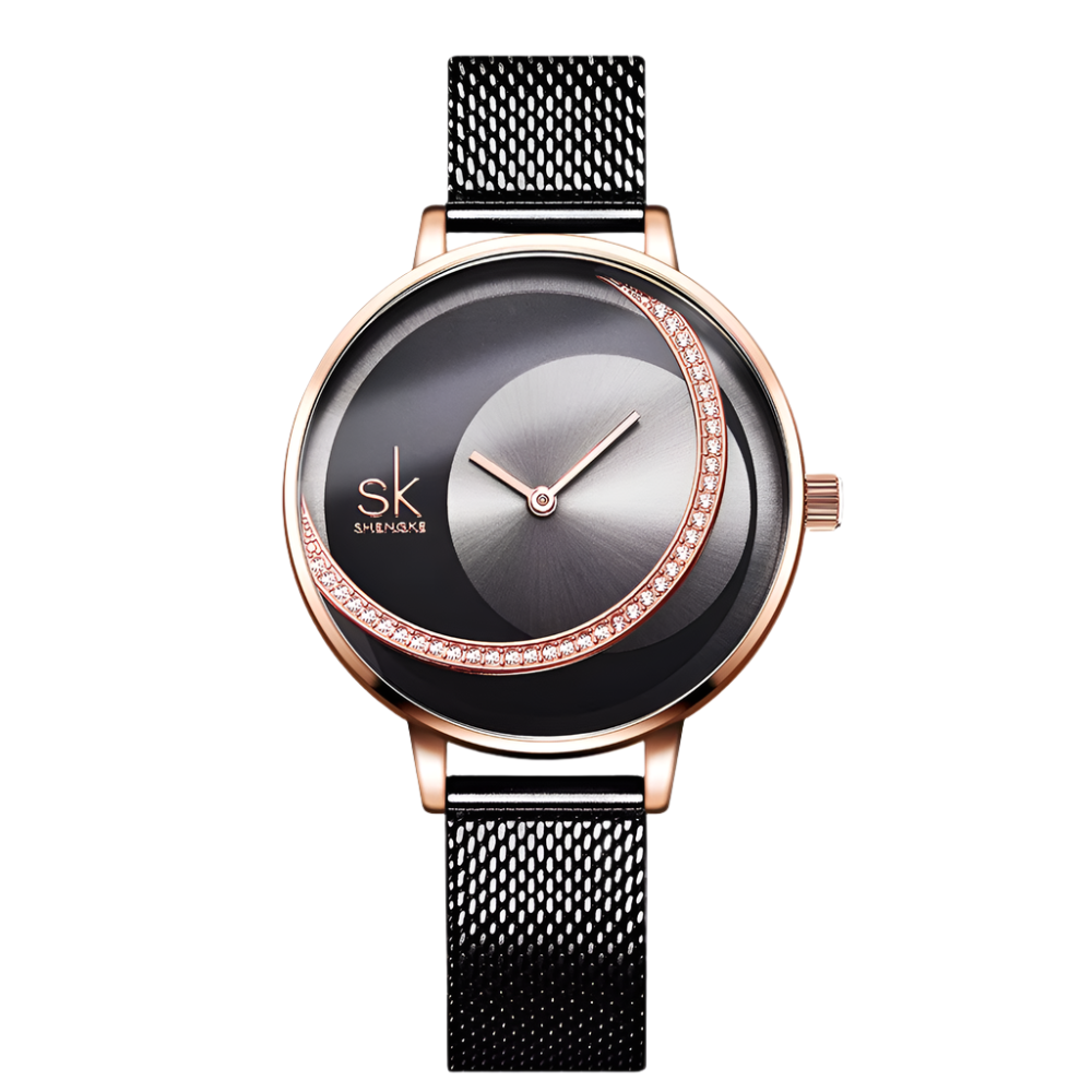 Shengke Luxe Merk Dames Quartz Horloge Kristal Dameshorloges Mesh Riem Quartz Polshorloges Strass Dameshorloge