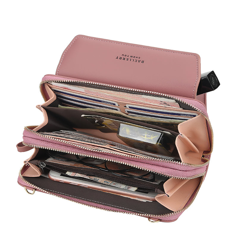 Women's Crossbody Bag Double Zip Wallet Fashion Purse Lady Card Holder Mobile Phone Bag  Shoulder Strap Purse