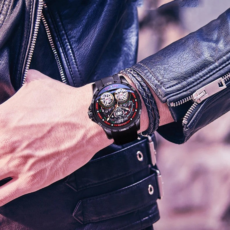Man Automatic Sports Watch Waterproof Double Flywheel Hollow Watch