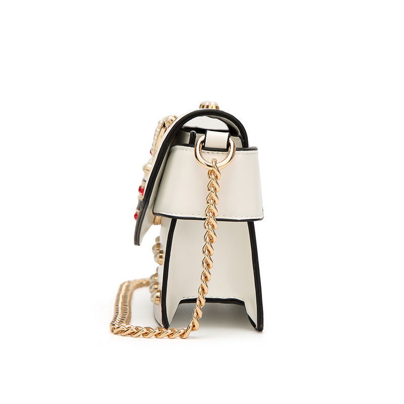 Women's Pearl Shoulder Crossbody Small Handbag Large Capacity PU Leather Shoulder Bag Women Square Clutch Handbag