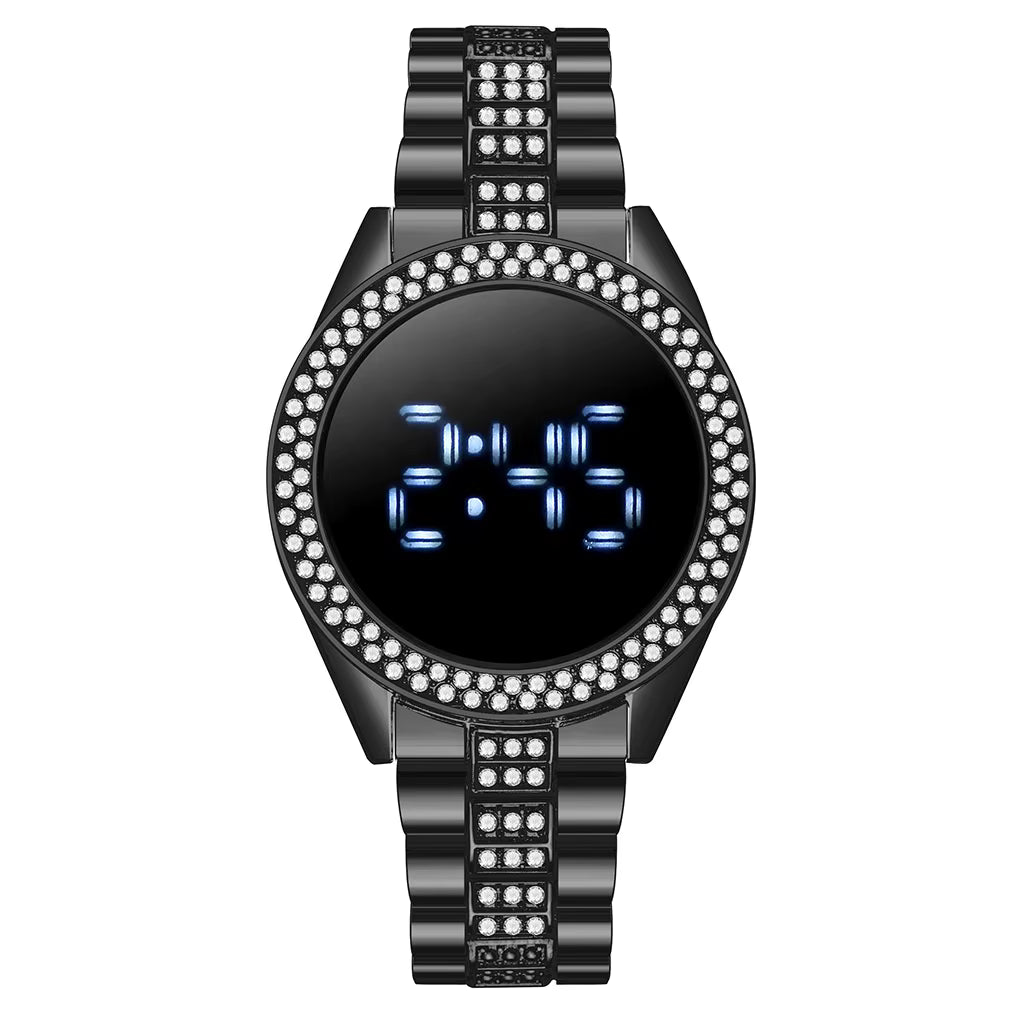 Women's LED Digital Watches Luxury Stainless Steel Rhinstone Diamond Waterproof Women LED Digital Quartz Watch - Acquisti Online
