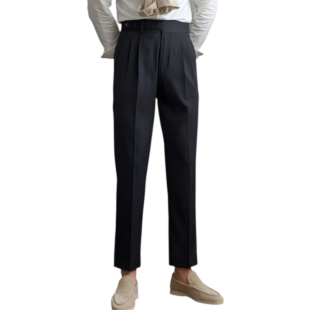 Men's Fashionable Business Casual Formal Pants Mid-High Waist Straight Cropped Solid Color British Style Men's Casual Pants