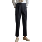 Men's Fashionable Business Casual Formal Pants Mid-High Waist Straight Cropped Solid Color British Style Men's Casual Pants