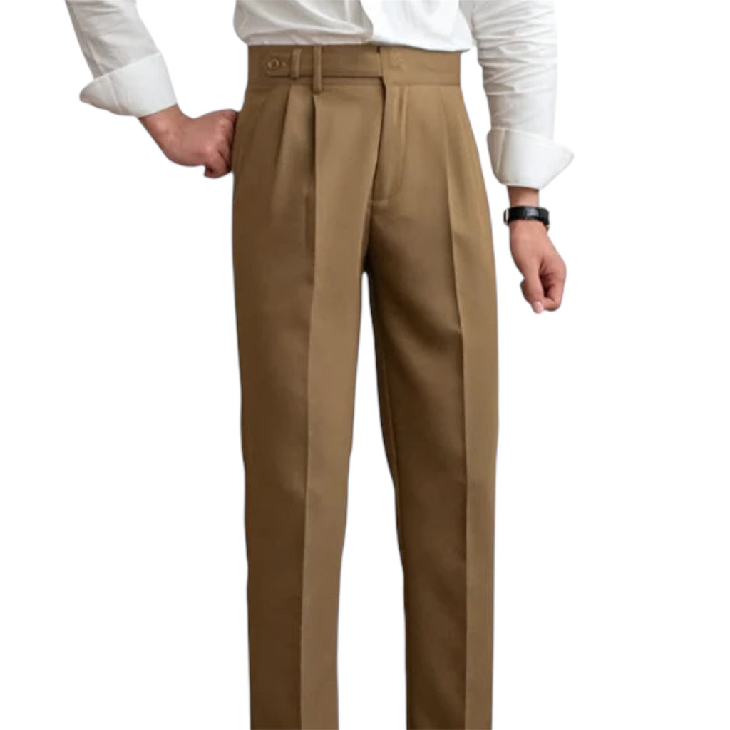 Men's Fashionable Business Casual Formal Pants Mid-High Waist Straight Cropped Solid Color British Style Men's Casual Pants