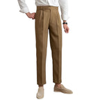 Men's Fashionable Business Casual Formal Pants Mid-High Waist Straight Cropped Solid Color British Style Men's Casual Pants