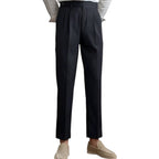 Men's Fashionable Business Casual Formal Pants Mid-High Waist Straight Cropped Solid Color British Style Men's Casual Pants