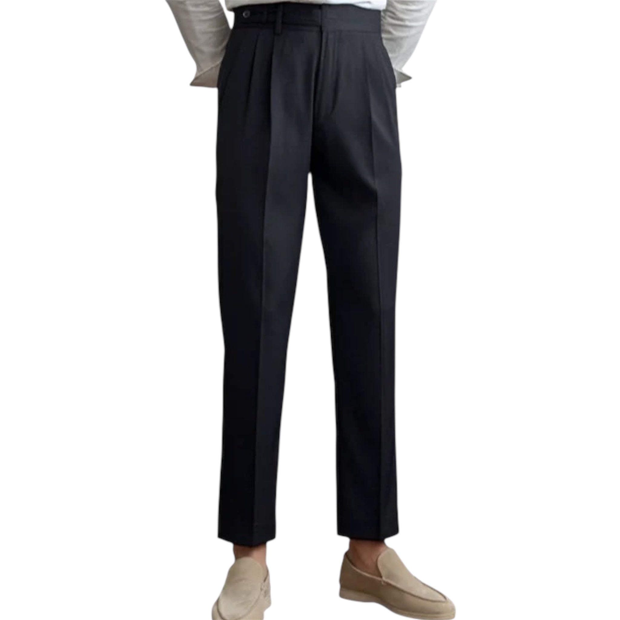 Men's Fashionable Business Casual Formal Pants Mid-High Waist Straight Cropped Solid Color British Style Men's Casual Pants