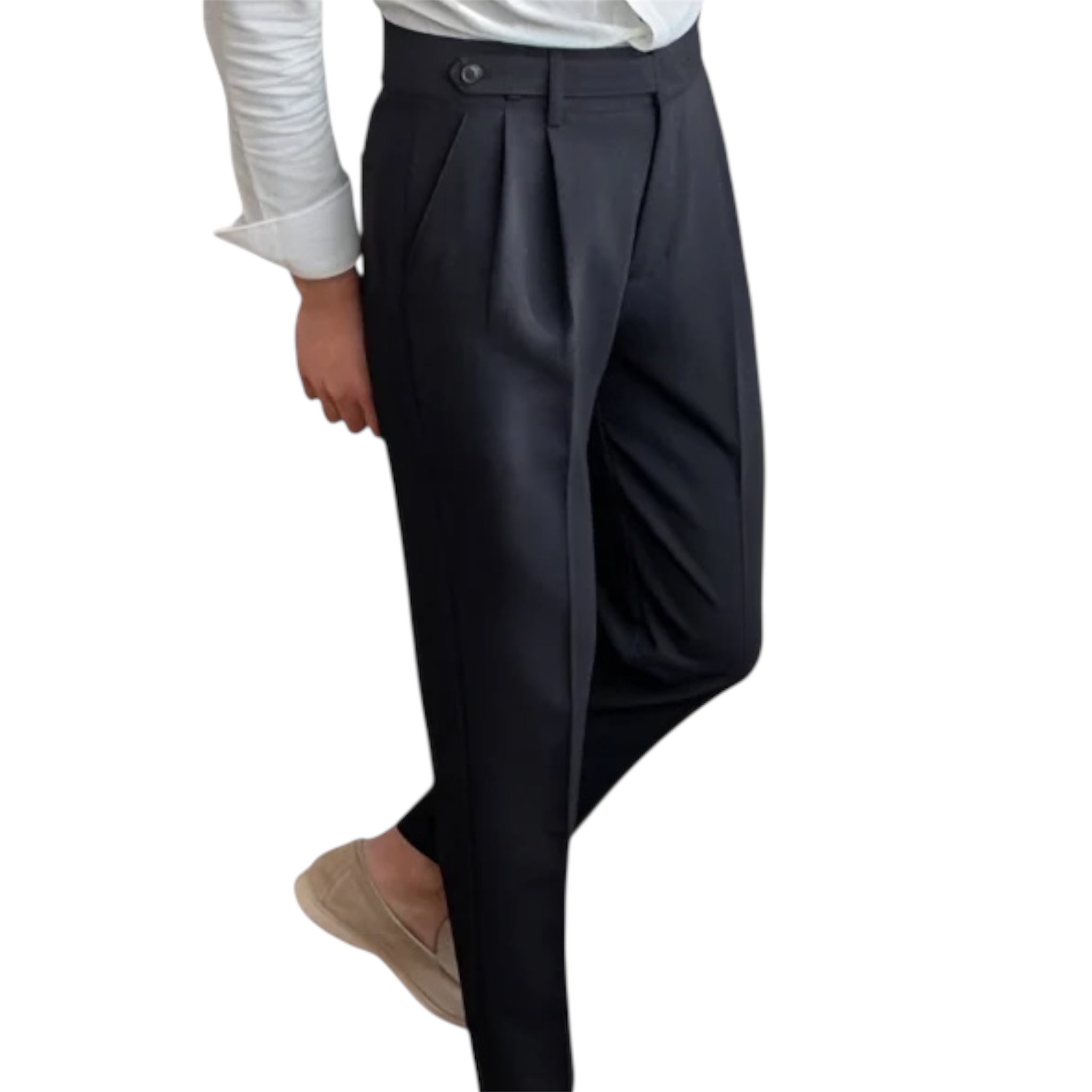 Men's Fashionable Business Casual Formal Pants Mid-High Waist Straight Cropped Solid Color British Style Men's Casual Pants