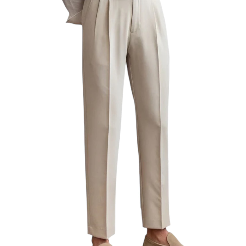 Men's Fashionable Business Casual Formal Pants Mid-High Waist Straight Cropped Solid Color British Style Men's Casual Pants