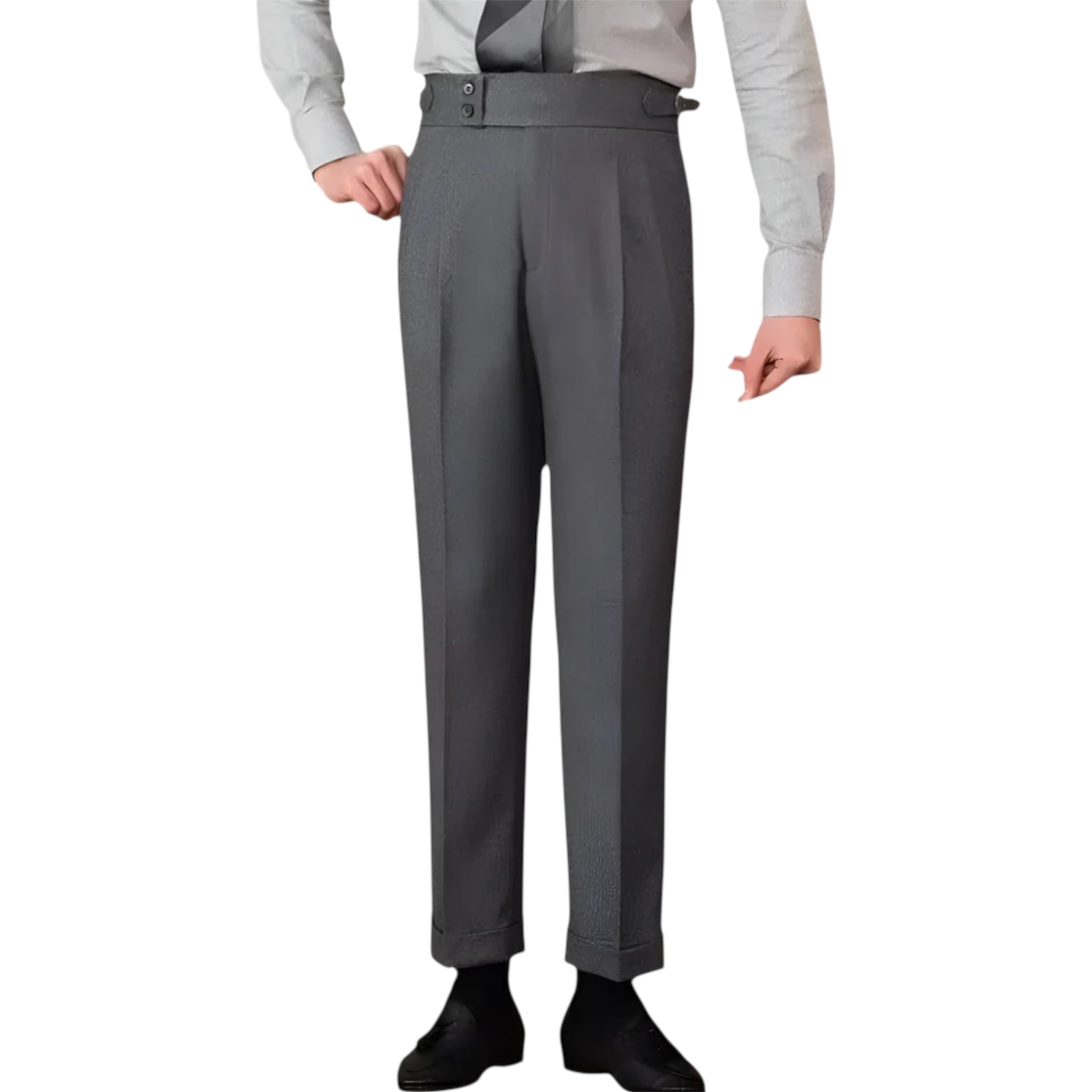 Heren modieuze zakelijke casual formele broek Polyestervezel rechte slim fit gesp pak Heren casual formele broek