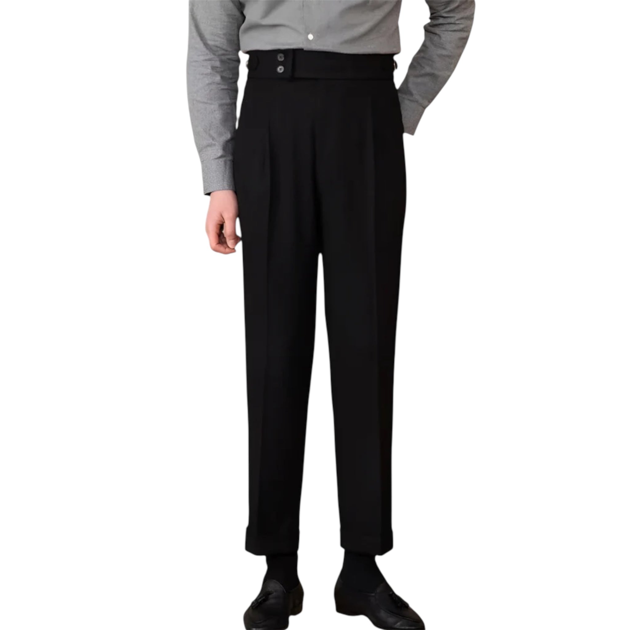 Heren modieuze zakelijke casual formele broek Polyestervezel rechte slim fit gesp pak Heren casual formele broek